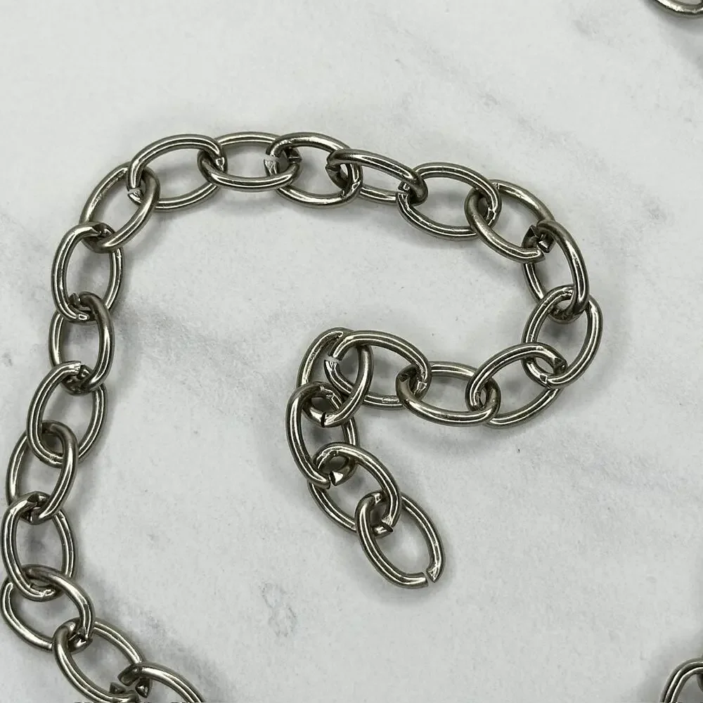 Blue Rhinestone Studded Silver Tone Chain Link Belt OS One Size